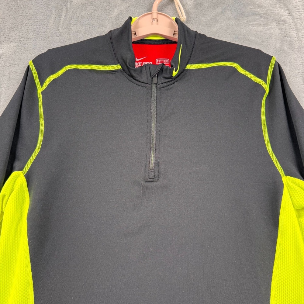 Nike Pro Combat Hyperwarm Dri-Fit Max Pullover Men's L Black Yellow 1/4 Zip